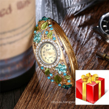 Высокое Качество Красивые Ювелирные Изделия Красочные Позолоченный Цветок Женщины Наручные Часы Подарки